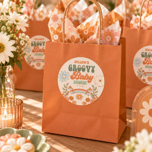 Groovy-Regenbogen-Hippie-Baby-Shower-Mitgebsel-Auf Runder Aufkleber