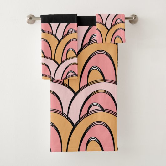 Groovy Regenbogen Orange Rosa Muster Badhandtuch Set (Insitu)