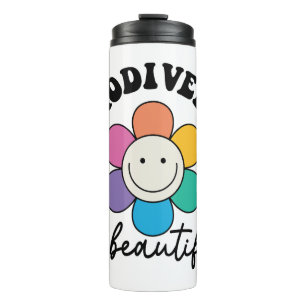 Groovy Regenbogen Smiley-Blume Neurodiversität Thermosbecher