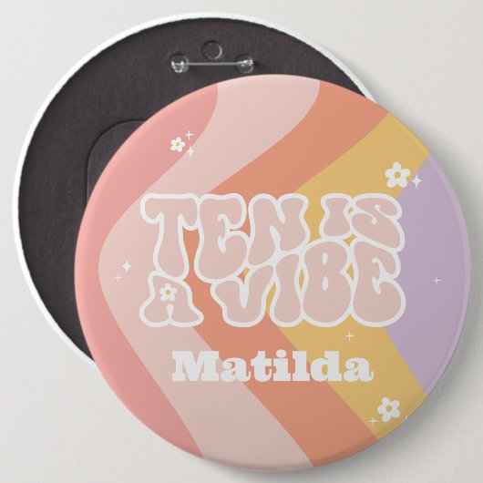 Groovy Regenbogen zehn ist eine vibe 60er Jahre Re Button (Vorne & Hinten)