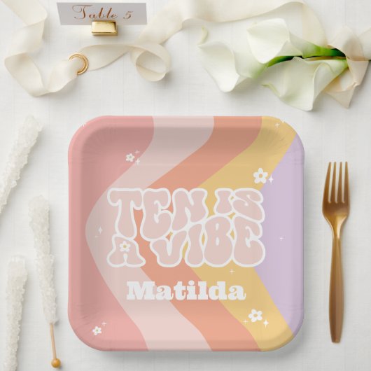 Groovy Regenbogen zehn ist eine vibe 60er Jahre Re Pappteller (Hochzeit)