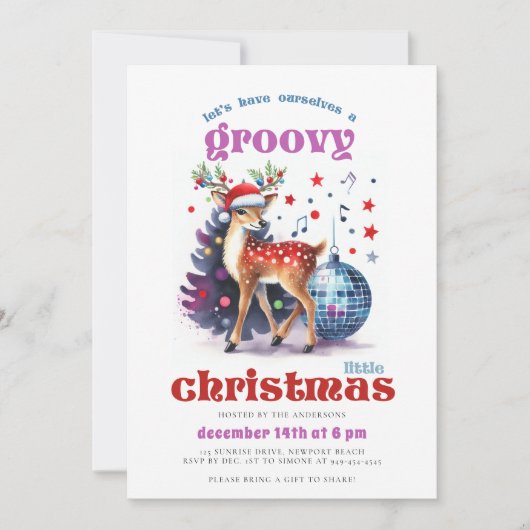 Groovy Rentier Diskothek Ball Funny Christmas Part Einladung (Vorderseite)