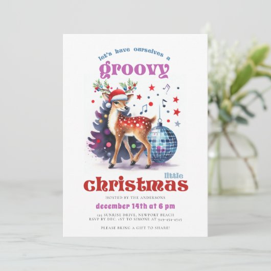 Groovy Rentier Diskothek Ball Funny Christmas Part Einladung (Stehend Vorderseite)