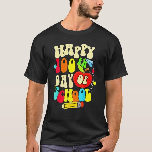 Groovy Retro 100th Day Of School 100 Days School B T-Shirt (Vorderseite)