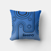 Groovy Retro 1960er Linear Design Blau und Schwarz Kissen (Vorderseite)