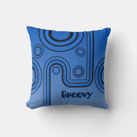 Groovy Retro 1960er Linear Design Blau und Schwarz Kissen (Vorderseite)