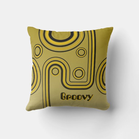 Groovy Retro 1960er Lineares Design Gelb und Schwa Kissen (Rückseite)