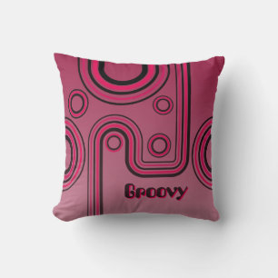Groovy Retro 1960s Lineares Design Rosa und Schwar Kissen