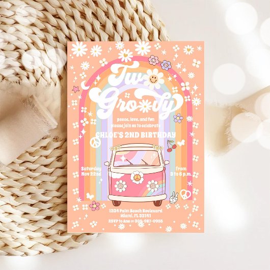 Groovy Retro 2nd Birthday Invitation Einladung