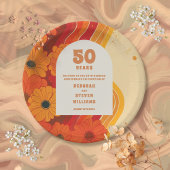 Groovy Retro 50. Hochzeitstag Begrüßungszeichen Pappteller