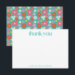 Groovy Retro 50er Blume Türkis Bat Mitzvah Dankeskarte<br><div class="desc">Groovy Retro 50er Blume Türkis Blau und Hot Pink Bat Mitzvah Danke Karte</div>