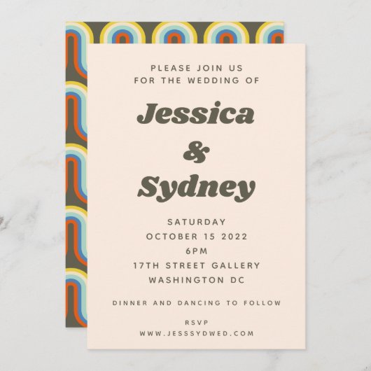 Groovy Retro 60er 70er Aesthetic Olive Green Weddi Einladung (Vorne/Hinten)