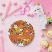 Groovy Retro 60er 70er Blume Pattern Brown Orange Pappteller (Party)