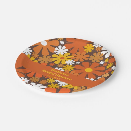 Groovy Retro 60er 70er Blume Pattern Brown Orange Pappteller (Schrägansicht)