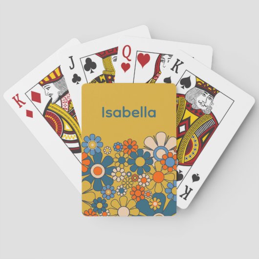 Groovy Retro 60er 70er Blume Personalisiert Spielkarten (Rückseite)