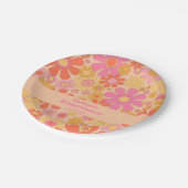 Groovy Retro 60er 70er Blume Rosa und Gelb Pappteller (Schrägansicht)