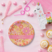 Groovy Retro 60er 70er Blume Rosa und Gelb Pappteller (Party)