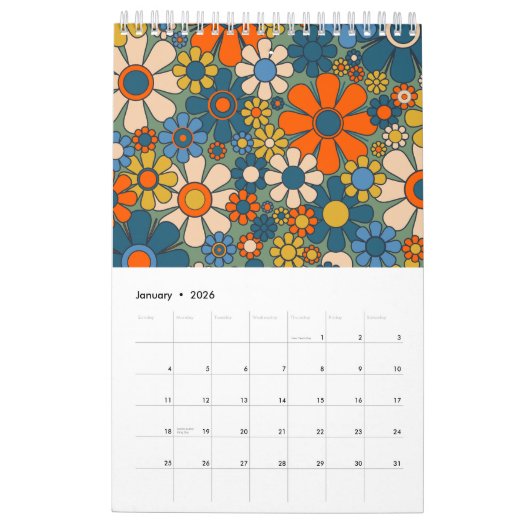 Groovy Retro 60er 70er Floral Pattern 2025 Kalender (Jan 2026)
