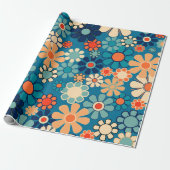 Groovy Retro 60er 70er Floral Pattern Geschenkpapier (Ungerollt)