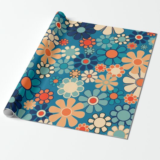 Groovy Retro 60er 70er Floral Pattern Geschenkpapier (Ungerollt)