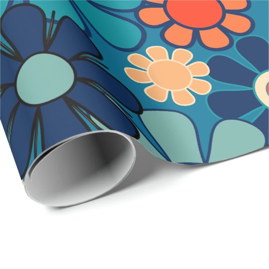 Groovy Retro 60er 70er Floral Pattern Geschenkpapier (Rolleneckpunkt)