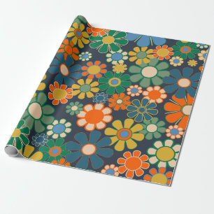 Groovy Retro 60er 70er Hippie Vintage Blumenmuster Geschenkpapier