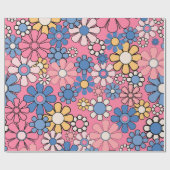 Groovy Retro 60er 70er Hübsch rosa Blumenmuster Geschenkpapier (Flach)