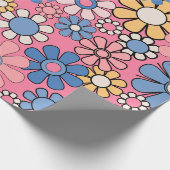 Groovy Retro 60er 70er Hübsch rosa Blumenmuster Geschenkpapier (Ecke)