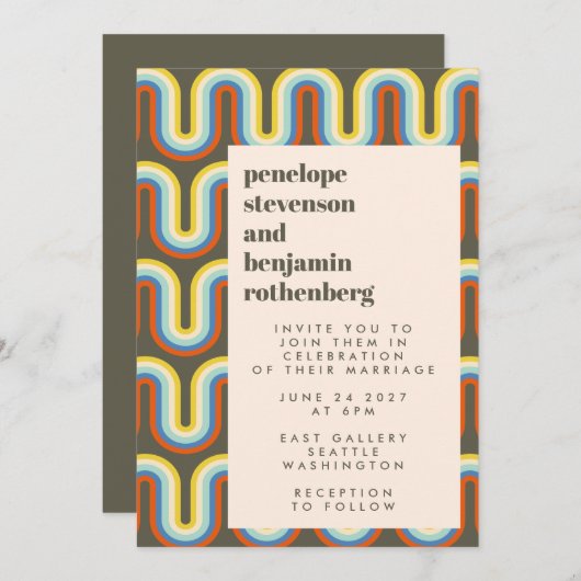 Groovy Retro 60er 70er Stadtrundgang: Einladung (Vorne/Hinten)