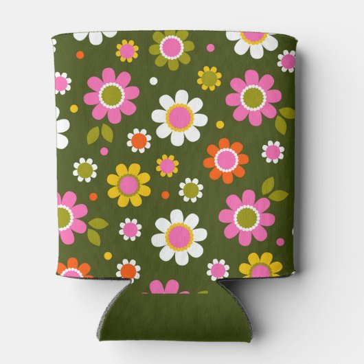 Groovy Retro 60er Blume Olivenöl Grünes Brautparty Dosenkühler (Rückseite)