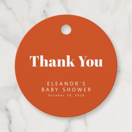 Groovy Retro 60er Blume Orange Babydusche nach Maß Geschenkanhänger (Vorderseite)