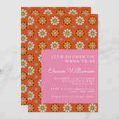 Groovy Retro 60er Blume Orange Pink Babydusche Einladung (Vorne/Hinten)