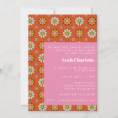 Groovy Retro 60er Blume Orange Pink Bat Mitzvah Einladung (Vorderseite)