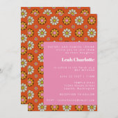 Groovy Retro 60er Blume Orange Pink Bat Mitzvah Einladung (Vorne/Hinten)