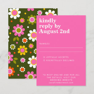 Groovy Retro 60er Jahre Blumen Hellrosa Grüne Hoch RSVP Karte