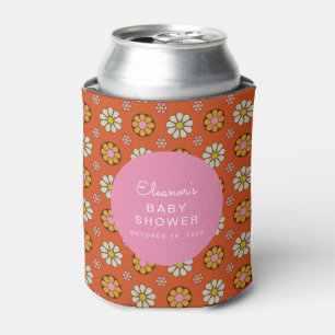 Groovy Retro 60er Jahre Blumen Orange Rosa Baby Sh Dosenkühler