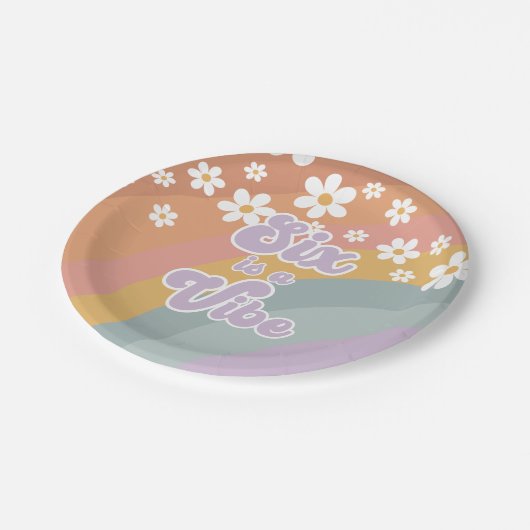 Groovy Retro 6 ist eine Vibe Rainbow Paper Plate Pappteller (Schrägansicht)