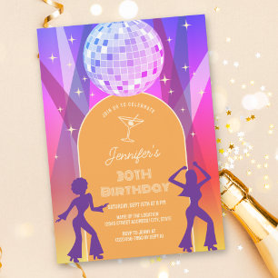 Groovy Retro 70er 80er Disco 30. Geburtstag Party Einladung