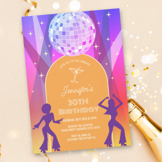 Groovy Retro 70er 80er Disco 30. Geburtstag Party Einladung