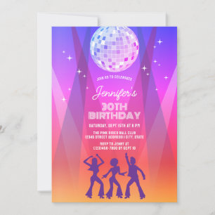 Groovy Retro 70er 80er Disco 30. Geburtstagsfeier Einladung