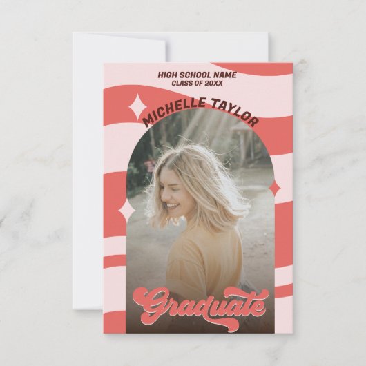 Groovy Retro 70er Abschluss Rosa Vintag Arch Einladung (Vorderseite)