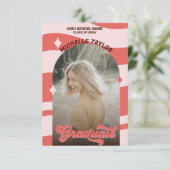 Groovy Retro 70er Abschluss Rosa Vintag Arch Einladung (Stehend Vorderseite)