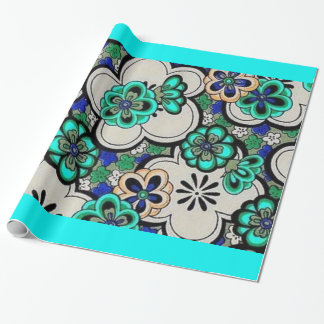 Groovy Retro 70er abstrakte Blumen-aquamarines Geschenkpapier