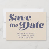 Groovy Retro 70er Beige Navy Blue Simple Save The Date (Vorderseite)