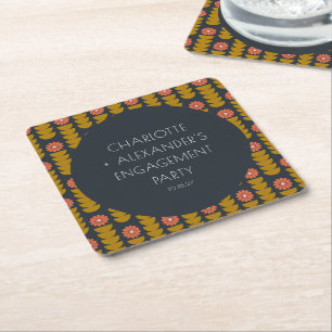Groovy Retro 70er Blumen Hochzeitsparty  Rechteckiger Pappuntersetzer