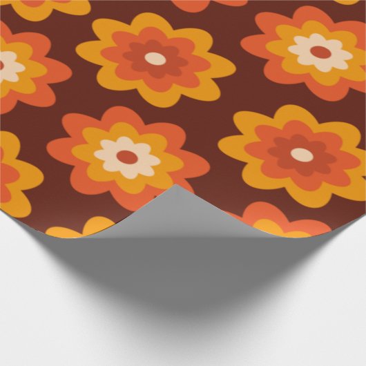 Groovy Retro 70er boho hippie Orange Blume Muster Geschenkpapier (Ecke)