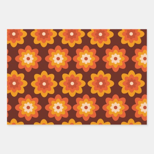 Groovy Retro 70er boho hippie Orange Blume Muster Geschenkpapier Set (Vorderseite)