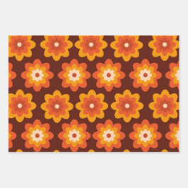 Groovy Retro 70er boho hippie Orange Blume Muster Geschenkpapier Set