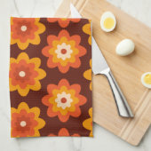 Groovy Retro 70er boho hippie Orange Blume Muster Geschirrtuch (Viertel Falte)