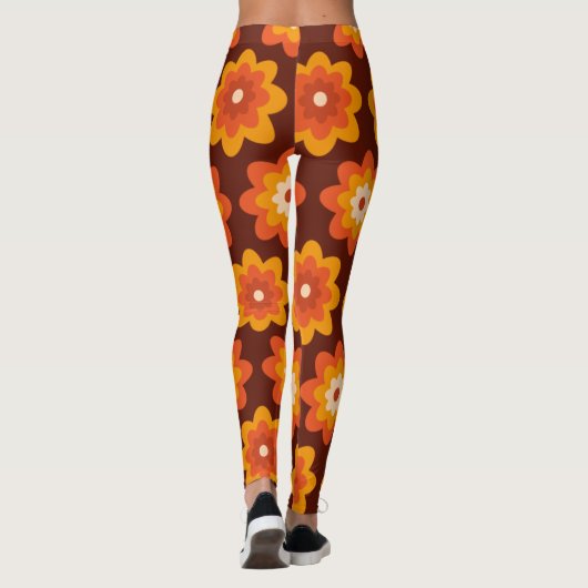 Groovy Retro 70er boho hippie Orange Blume Muster Leggings (Rückseite)